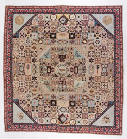 MCB' / Coverlet with sundial (detail) dated 1797 / Cotton / Collection: Victoria and Albert Museum, London. Given by GL Hanneford. Conserved with the support of the Aurelius Charitable Trust / © Victoria and Albert Museum, London