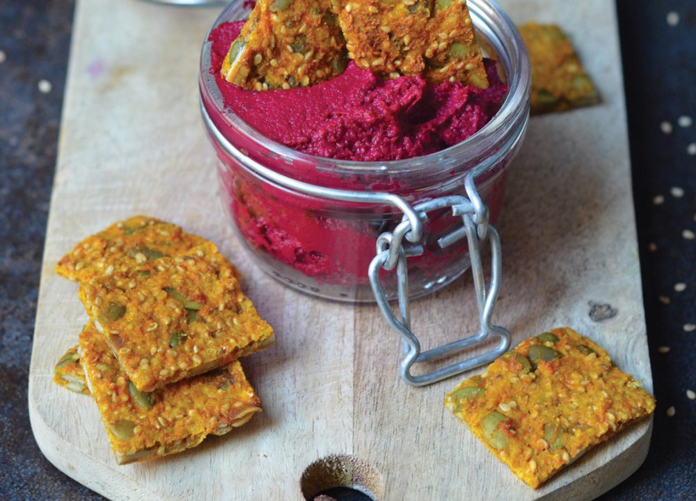There's a carrot in my pinata beetroot houmous crisp