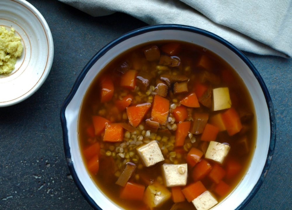 buckwheat soup in pot overhead
